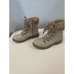 Catherine Malandrino Hershey Faux Fur Lace Up Combat Style Cuff Boots Sz 9
